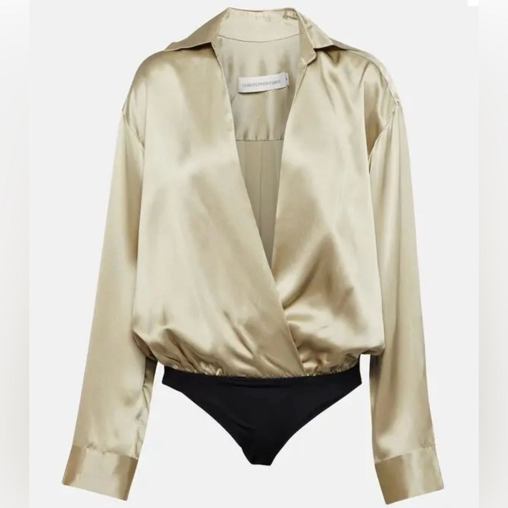 NWOT Christopher Esber Gold Silk Wrap Bodysuit